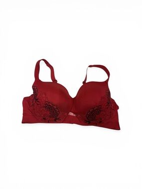 Cacique red Lightly lined balconette Bra with Black Lace Accents size 44DD